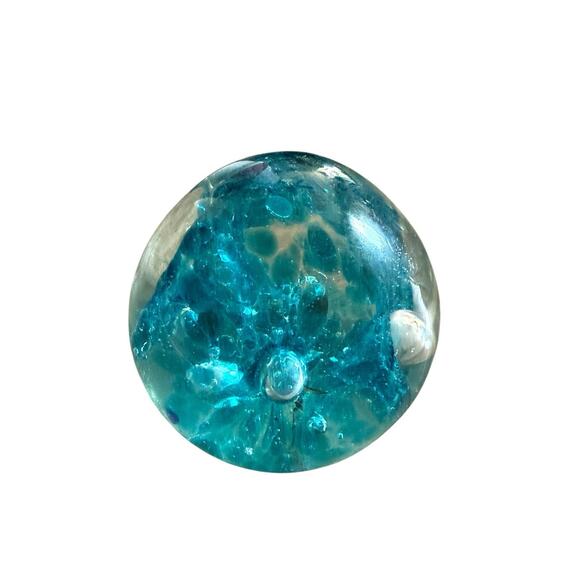 Vintage Hand Blown Art Glass Blue Controlled Bubble Paperweight India 2.25" - Picture 1 of 5